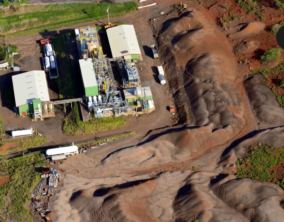 Aerial view of the Kawaihae industrial harbor facility at dusk on the Kohala coast